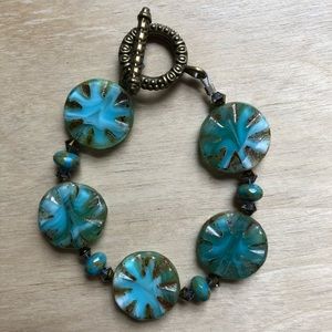 Glass Beaded Bracelets: Blue-Brass & Black-Silver